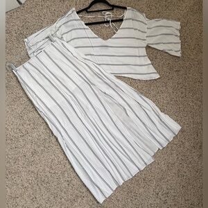 Striped White and Black Two-Piece Set